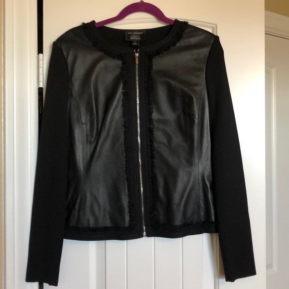 St. John Jackets & Blazers - EUC St. John Leather and Combo Knit Jacket Sz 10
